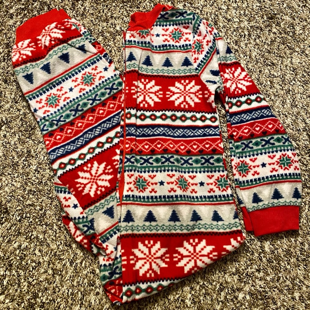 Youth Medium (8) - Snowflake Fleece Onesie Pajamas